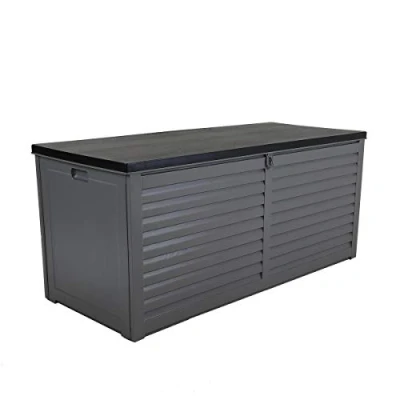 Image of Charles Bentley, 490L, Outdoor, Garden, Plastic, Storage Box, Grey Body, Black Lid, Moulded Handles, Padlock Hasp, Sliding Lifts, PP Vacuum, Indoor, Steel, Chest (146.4x64.4x61cm)