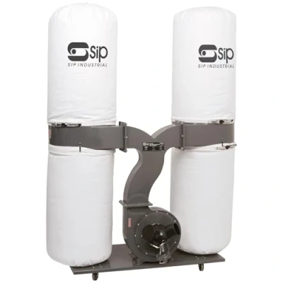 Image of SIP Double Bag Dust Extractor Collector for Woodworking Workshop, 230V 2200W 3hp, 306L Capacity, 3900m3/hr Air Flow, 2 x 5 Micron Filtration with Triple Inlet Adapter 3 Machines 1