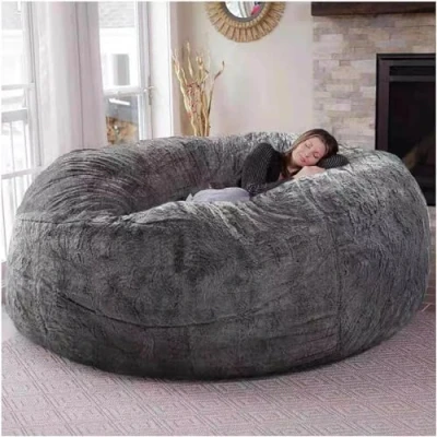 Image of Giant Fur Bean Bag Chair for Adult Living Room Furniture Big Round Soft Fluffy Faux BeanBag (No Padding) Lazy Sofa Bed Cover