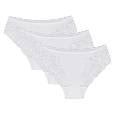 Image of Wolbar Women&#039;s Briefs With Lace WB408 3 Pack, White,L