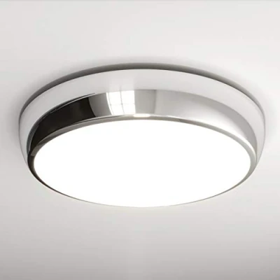 Image of 14W LED IP54 Flush Wall Ceiling Round Bathroom Dome Bulkhead Light Fitting for Indoor, Outdoor, Corridor, Commercial, Office, Hallway, Toilet, WC, Utility, Porch Polished Chrome 4000K