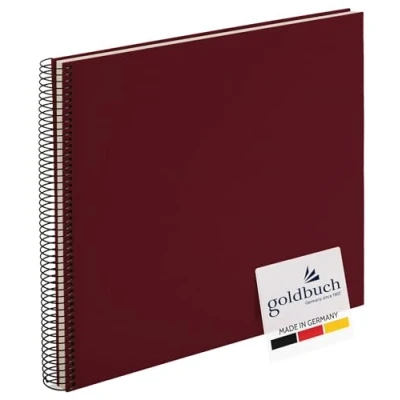 Image of goldbuch Bella Vista 25374 Spiral Album 35 x 30 cm Photo with 40 White Pages Linen Memory Book for Pictures and Photos to Glue in Bordeaux