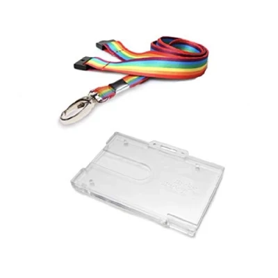 Image of ID Card It Rainbow Lanyard Neck Strap with Safety Breakaway and Strong Clip Pass Badge Holder for Work, Office, NHS, Pride (Metal Horiz Buddy)