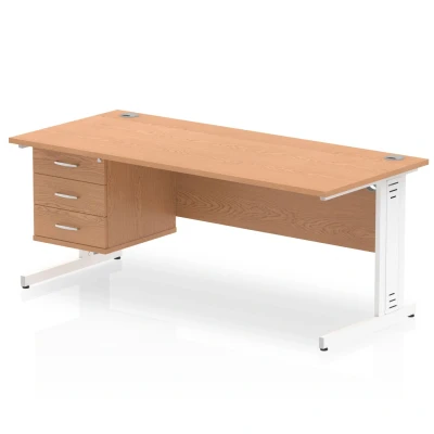 Image of Impulse 1800x800 Desk Oak White Leg 1x3 Drawer Fixed Pedestal