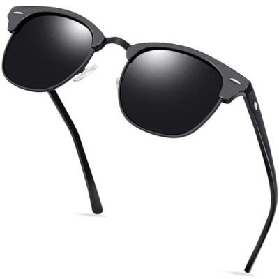 Image of KANASTAL Matte Black Womens Sunglasses Mens Polarised Retro Semi Rimless Horn Rimmed Half Frame Vintage ladies UV Protection Matt