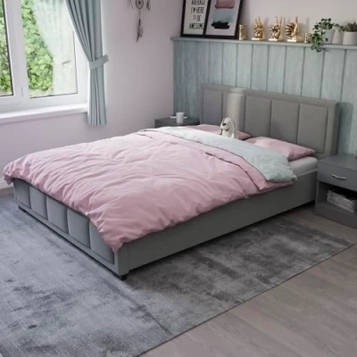 Image of Vida Designs Vanita Fabric Bed Frame Headboard Bedroom Furniture. No Mattress (Light Grey, King Size 5ft Mattress)