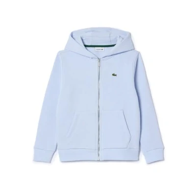 Image of Lacoste Childrens Unisex Juniors Kangaroo Pocket Zip Front Hoodie in Blue Cotton Size 6Y