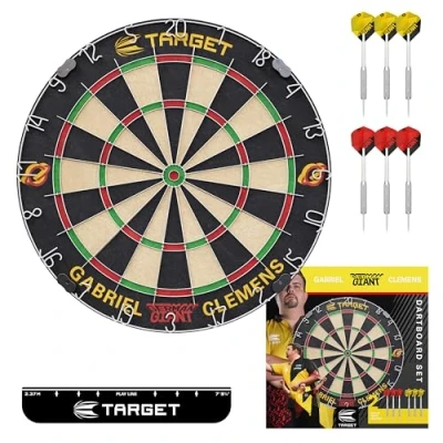 Image of Target Darts Gabriel Clemens Dartboard Set Player Edition Dart Board with 2 Sets of Steel Tip Darts, Competition Standard Throw Line Professional &amp; Dartboards