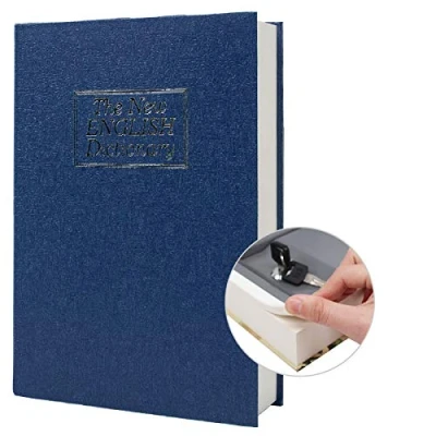 Image of Real Paper Diversion Book Safe Storage Box, Dictionary Secret with Code Lock/Key, flip Hidden (M Key, Blue dictionary)