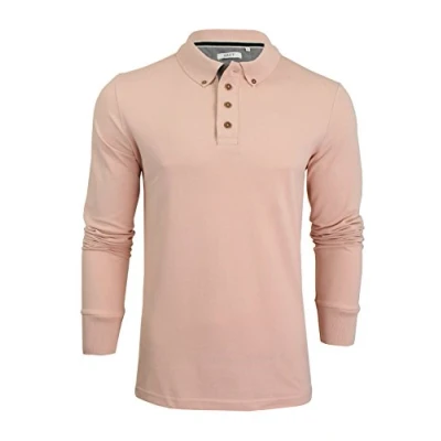 Image of Xact Men&#039;s Long Sleeved Polo T Shirt, 100% Cotton Pique, Slim Fit (Summer Pink) S