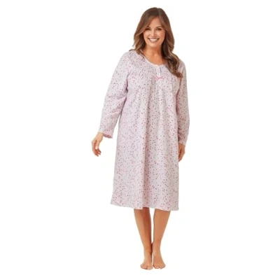 Image of INSIGNIA Womens Long Sleeve Winter Nighties Nightdress Polished Fleece (Pink Leaf, 16 18)