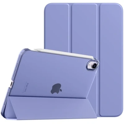Image of TiMOVO Case for iPad Mini 7 A17 Pro 8.3 inch 2024, 6th Generation Case, Slim Translucent Hard Back Folio Cover Support Touch ID &amp; Apple Pencil Charging, Auto Wake/Sleep, Flowers Pink