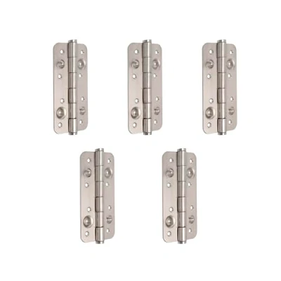 Image of Emuca Set of 5 Security Door Hinges, 150x80mm (5,9x3,14 inch), Anti Leverage Hinges with Round Edges, Without Trim, Steel, Satin Nickel