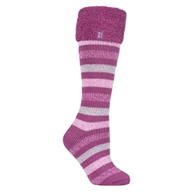 Image of HEAT HOLDERS SOCKSHOP Ladies 2.3 TOG Hellebore Cosy Cuff Wellington Boot Socks 4 8 Pink Stripe