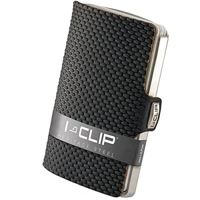 Image of I CLIP Stainless Steel with Interchangeable Moneyclip Slim Wallet Leather Premium Cardholder Blasted Milanaise Black