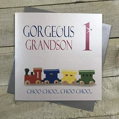 Image of WHITE COTTON CARDS Large Train, Gorgeous Grandson 1 Choo.Choo Choo Handmade 1st Birthday Card, XN215 GS1