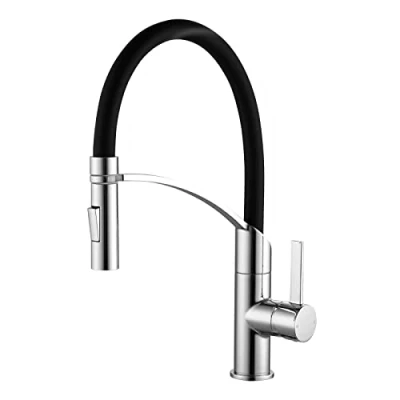 Image of Flexible Kitchen Taps with Pull Out Spray Black Chrome Sink Mixer Tap Down Sprayer Single Lever for 360 Swivel Spout