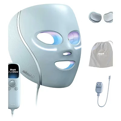 Image of Shark CryoGlow LED Face Mask with Under Eye Cooling, Anti Ageing &amp; Blemish Repair, Red Blue LED, Infrared Light Therapy, USB C, Remote Control, Storage Bag, Adjustable Straps, Frost FW312UK