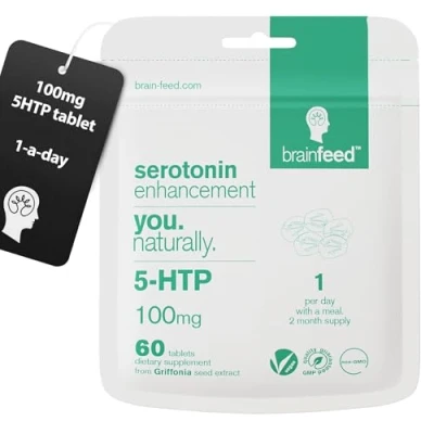 Image of 5 HTP Supplement 60 x 5htp High Strength Tablets 1 A Day Natural 100mg from Griffonia Seed Extract Serotonin Supplements Mood Booster UK Manufactured