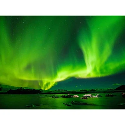 Image of Fine Art Prints Northern Lights Aurora Borealis Green Large Canvas Wall Print,18 x 24 inches