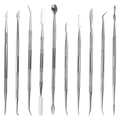 Image of TOVOT 10PCS Stainless Steel Double Sided Wax Carving Tools Metal Sculpting Clay Modeling (Silver 2)