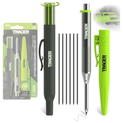 Image of Tracer Pro Series Aluminium Deep Hole Construction Pencil with 6 x Replacement Lead Pack and accompanying Site Holsters. All in one Marking Kit