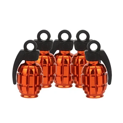 Image of SENZEAL 5x Grenade Bomb Tyre Valve Caps Aluminum Alloy Car Motorbike Dust Stem Orange