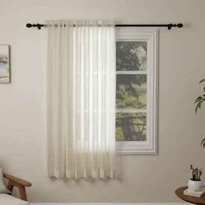 Image of Pacok Cream Voile Curtains, 72 Drop Net Curtain for Windows, Rod Pocket Sheer Panel Curtains Living Room Kitcken Bedroom W56xL72 Inch(Cream,142 x 183cm)