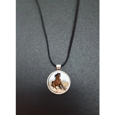 Image of Horse Running Pendant On a 18&quot; Black Cord Necklace With Lobster Clasp Fastener Ideal Birthday Gift N81