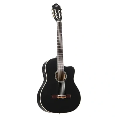 Image of Ortega Guitars Thinline Concert Guitar electro acoustic Family Series Slim Neck includes Gig Bag mahogany / spruce top (RCE125SN SBK)