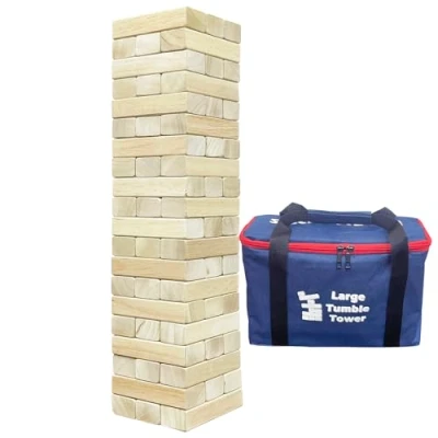 Image of JacJoe All Pro Wooden Tumble Tower Game Toppling Block Stacking Timber Outdoor Yard Games for Family (Big 1.64FT)