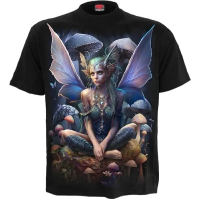Image of Spiral Magical Front Print T Shirt Black S