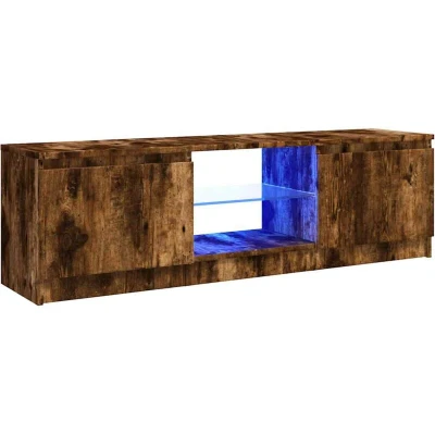 Image of vidaXL TV Cabinet with LED Lights, Resistant Engineered Wood Construction, Smoked Oak Finish Sleek Design, Ample Storage Space, Dimensions: 120x30x35.5 cm