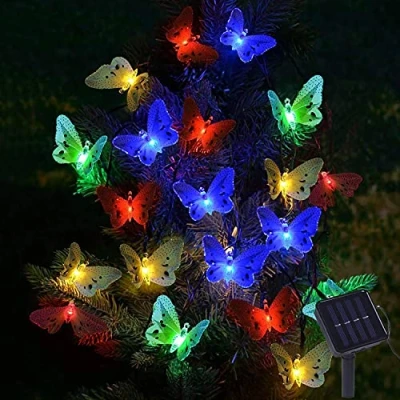 Image of eaaerr String Lights Solar Outdoor Garden Powered Waterproof LED Fairy Butterfly 8 Modes Decorative Lighting for Yard Tree Home Bedroom Party Window Patio Pathway