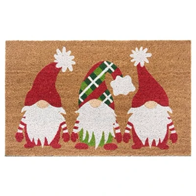 Image of Hanse Home Coconut Doormat Christmas for Indoor Use Dirt Trapper Mat Natural Winter Motif Gnome Non Slip Hallway, Entrance Area 45 x 75 cm