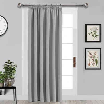 Image of Imperial Rooms Blackout Pencil Pleat Curtains for Bedroom 66 x 84 Drop Inch Light Grey Thermal Insulated Door Curtain, 1 Panel with Tieback