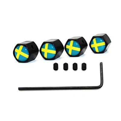 Image of 5 Pcs/Set Zinc Alloy Anti theft Sweden National Flag Tire Valve Stem Cap Wheel Air Caps for Auto Cars (Black)
