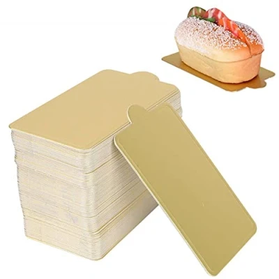 Image of TOPINCN 100Pcs Rectangle Mousse Cake Boards, Quarter Sheet Board Greaseproof Gold Paper Cupcake Dessert Displays Tray for Wedding Birthday (S)