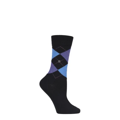 Image of 1 Pair Black Mix Marylebone Argyle Wool Socks Ladies 3.5 7 Burlington