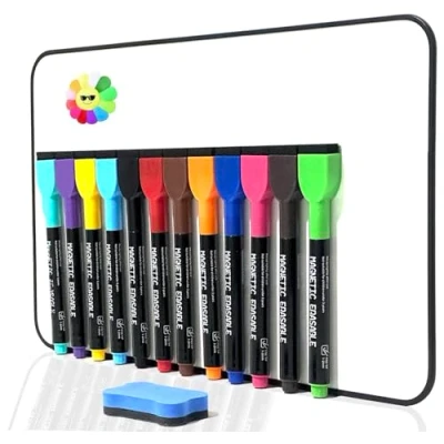 Image of A4 Small Dry Erase Whiteboard, Magnetic Double Sided 21 X 30 cm White Board, Including 12 Wipe Boards Pens and 1 Eraser, for Writing Drawing School Home Classroom Office, Idea Christmas Gifts Kids