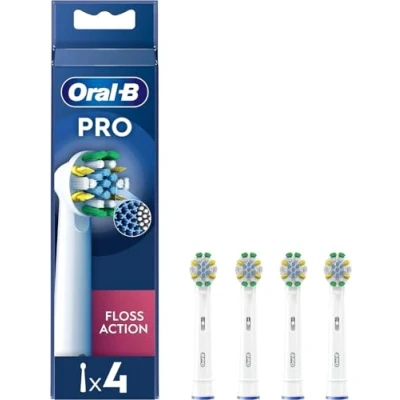 Image of Oral B Pro Floss Action Electric Toothbrush Head, X Shaped and Interdental Bristles for Deeper Plaque Removal, Pack of 4 Heads, White