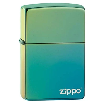 Image of Zippo Pocket Lighter, Brass, Teal Logo, One Size