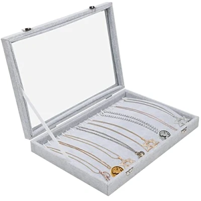 Image of BELLE VOUS Necklace Holder Jewellery Box Velvet Storage Organiser/Jewellery Organiser Grey for Necklaces, Bracelets, Earrings &amp; Anklets