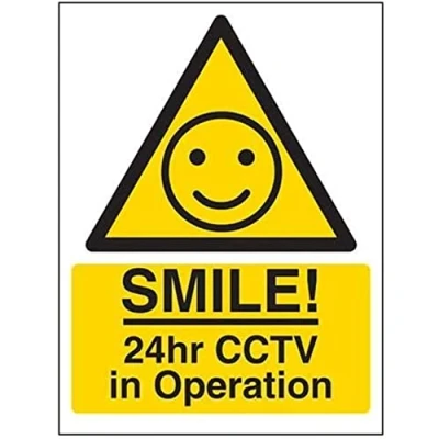 Image of V Safety Smile 24 hr CCTV in Operation Sign 200 mm x 300 Self Adhesive Vinyl