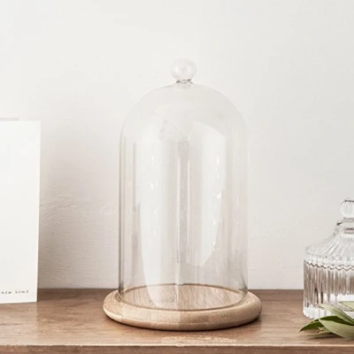 Image of Lights4fun Regular Glass Cloche Bell Jar Display Dome with Wooden Base 20.5cm