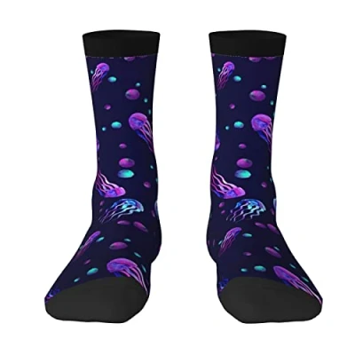 Image of AOOEDM Jellyfish Glow In Dark Men &amp; Women Casual Cool Cute Crazy Funny Athletic Sport Colorful Fancy Novelty Graphic Crew Tube Socks