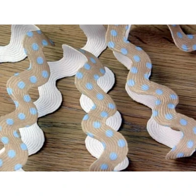 Image of 28mm Jumbo Spotty Polka Dot Patterned Ric Rac Braid Trimming Beige &amp; Blue per metre