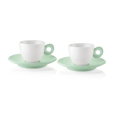 Image of Guzzini Everyday Set of 2 Espresso Cups with Saucers Mauve Green 081700243