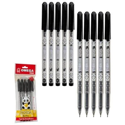 Image of PANDA Ballpoint Pens, BLACK, Fine Point (0.7mm), Pack of 10, Smooth Ball Comfort Grip, Perfect for School Office Home, iZOFAX Black Pen