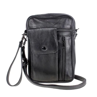 Image of AR BRAND EST. 2021 Mens Man Bag Leather Black With Wrist &amp; Shoulder Strap